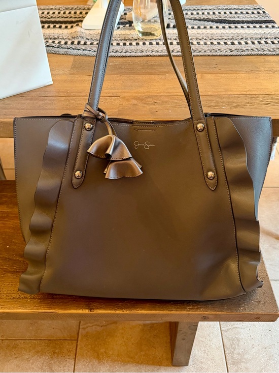 Jessica Simpson Handbags - Jessica Simpson Dark Brown Ruffle Tote with Tassel Accent